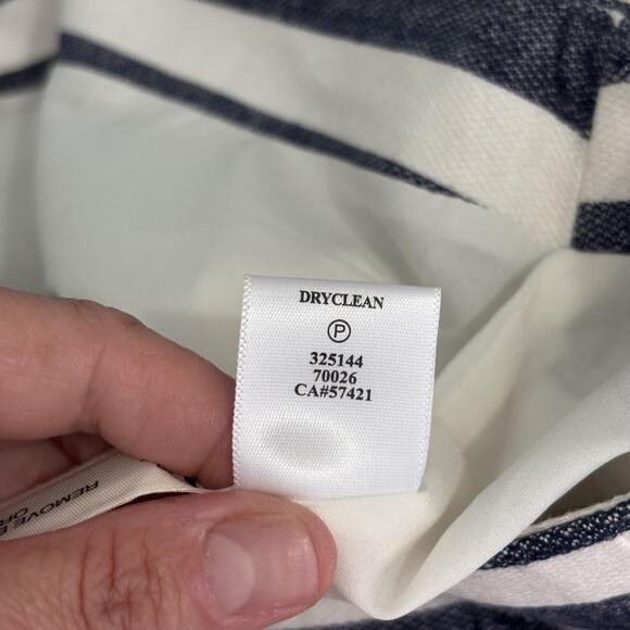 Ann Taylor Pencil Skirt 6 Gray Navy White Linen Cotton Zipper Pockets Nautical - Picture 11 of 13